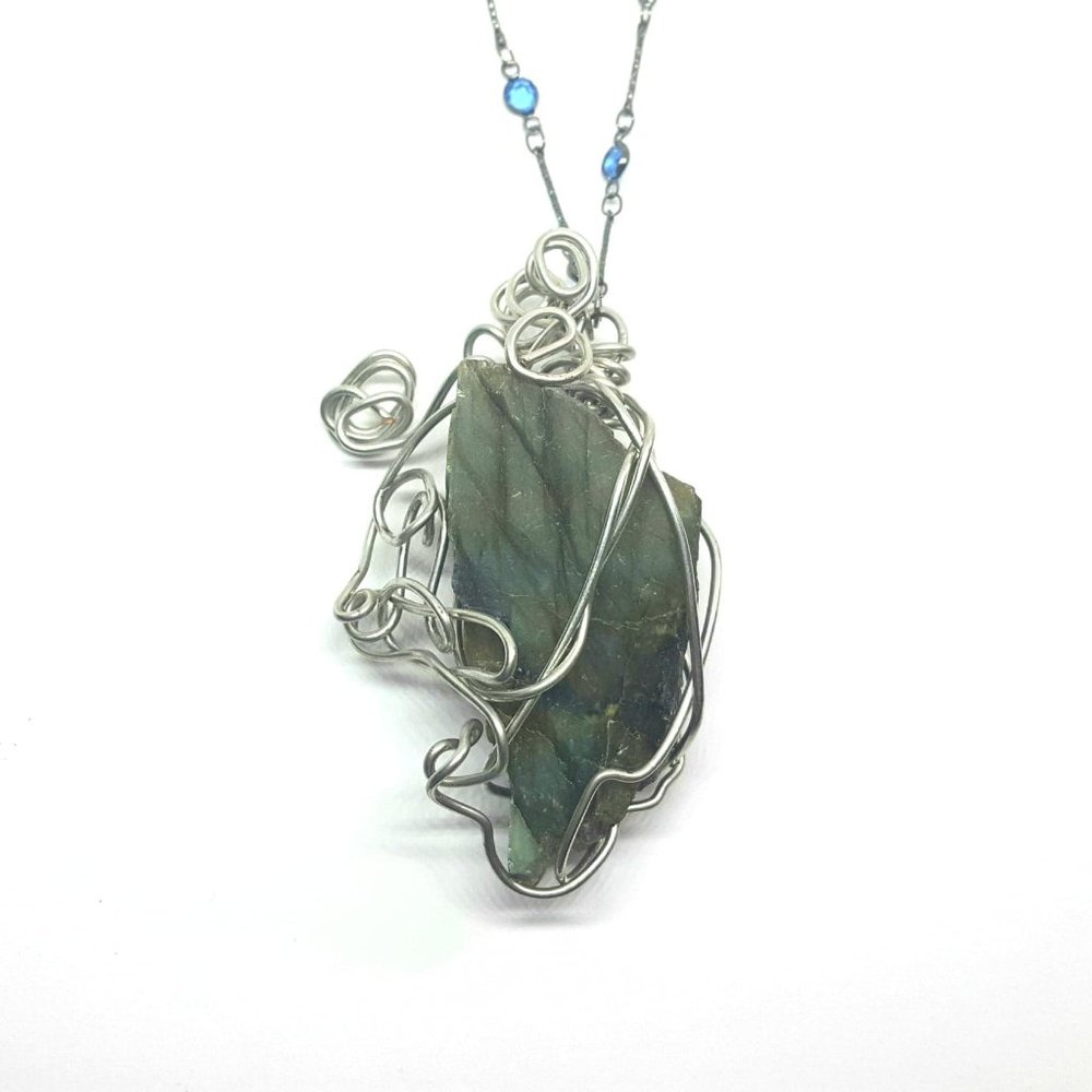 Labradorite Crystal Cluster Blue Rosary Necklace